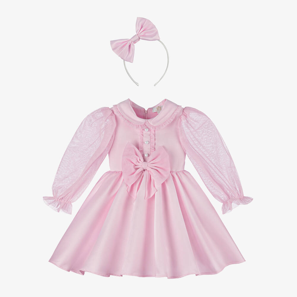 Caramelo Kids-Girls Pink Satin Dress Ensemble | Childrensalon Outlet