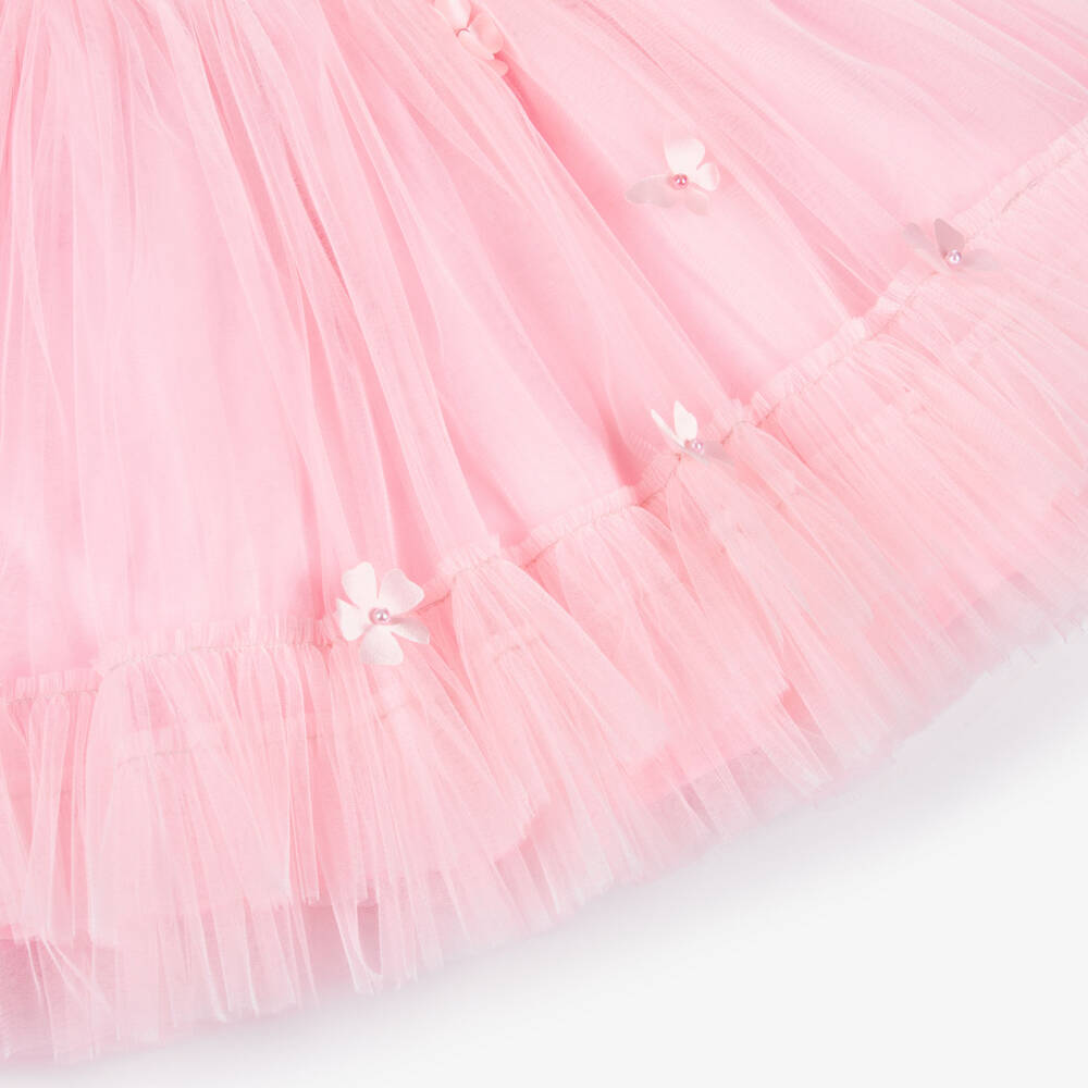 كاراميلو كيدز -Girls Pink Satin & Tulle Dress with Flowers | Childrensalon Outlet