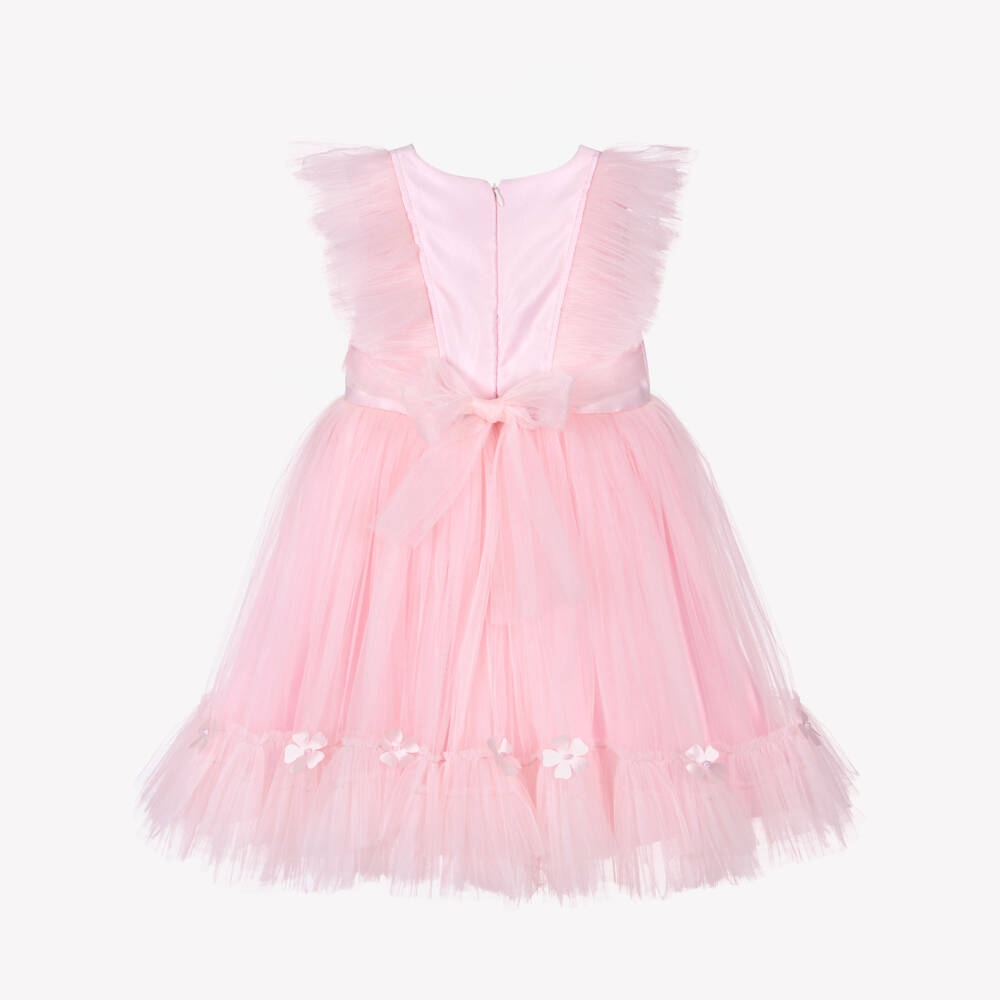 كاراميلو كيدز -Girls Pink Satin & Tulle Dress with Flowers | Childrensalon Outlet