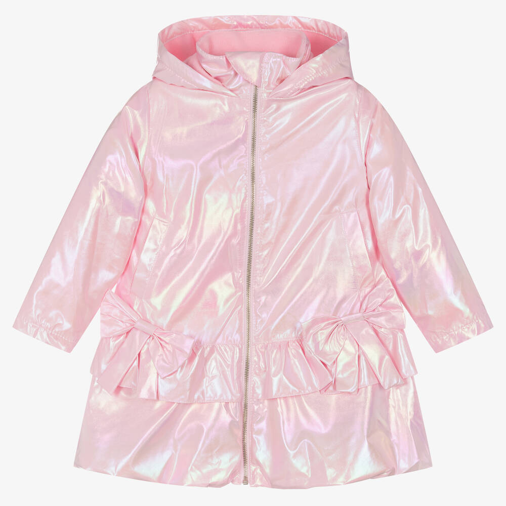 Caramelo Kids - Girls Pink Shimmer Bows Hooded Coat | Childrensalon