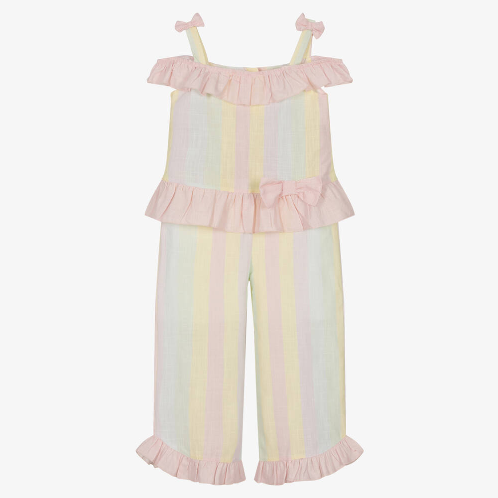 Caramelo Kids - Ensemble pantalon coton rose rayé | Childrensalon