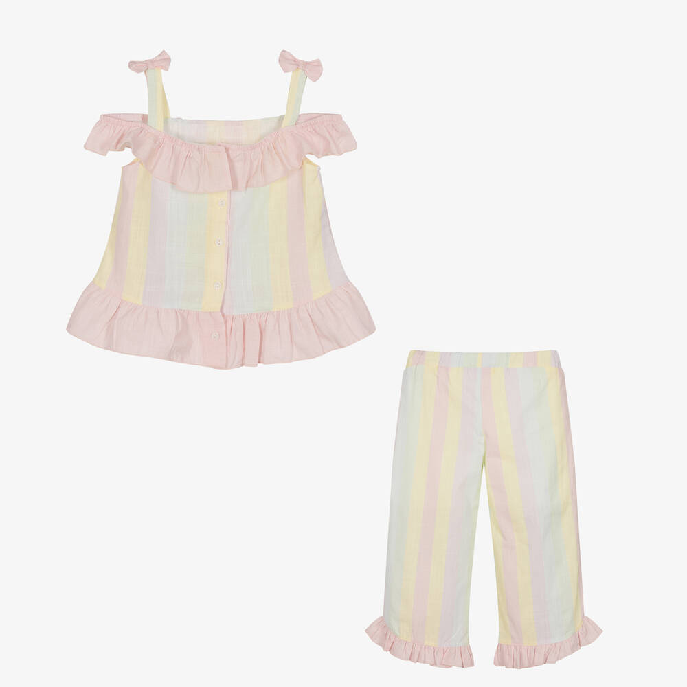 Caramelo Kids-Girls Pink Stripe Cotton Trouser Set | Childrensalon Outlet