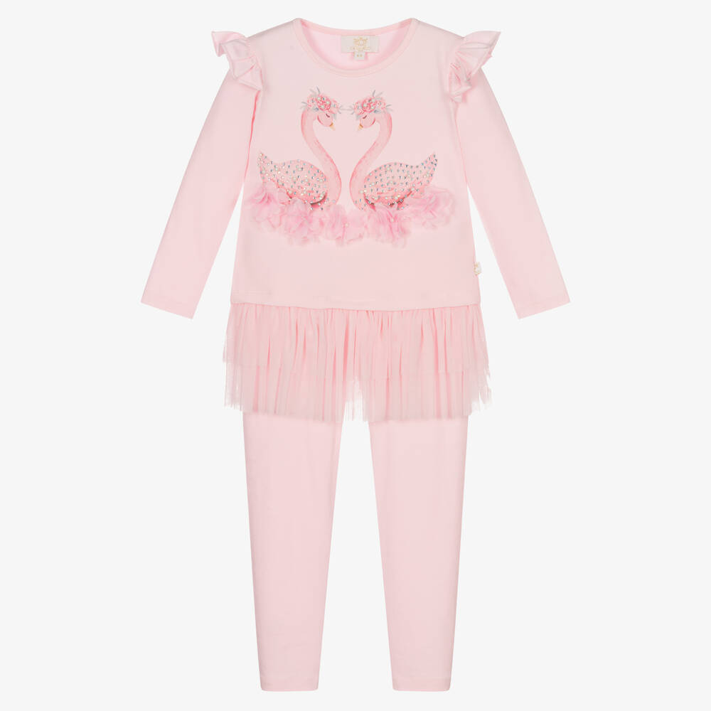 Caramelo Kids - Girls Pink Swans Leggings Set  | Childrensalon