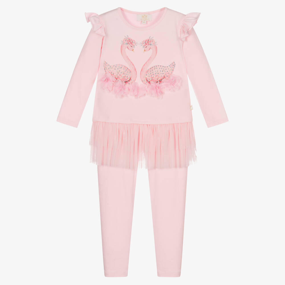 Caramelo Kids - Rosa Leggings-Set mit Schwänen (M)  | Childrensalon