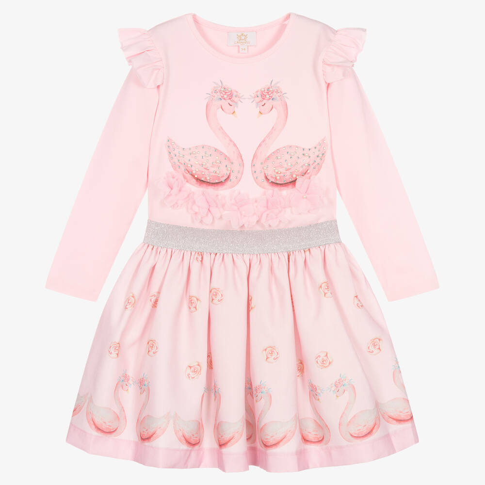 Caramelo Kids - Girls Pink Swans Skirt Set | Childrensalon