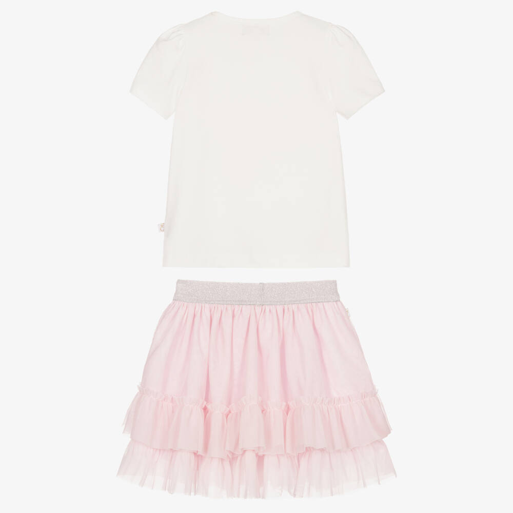 Caramelo Kids-Girls Pink Tulle Skirt Set with Frills, Pearls & Diamantés | Childrensalon Outlet