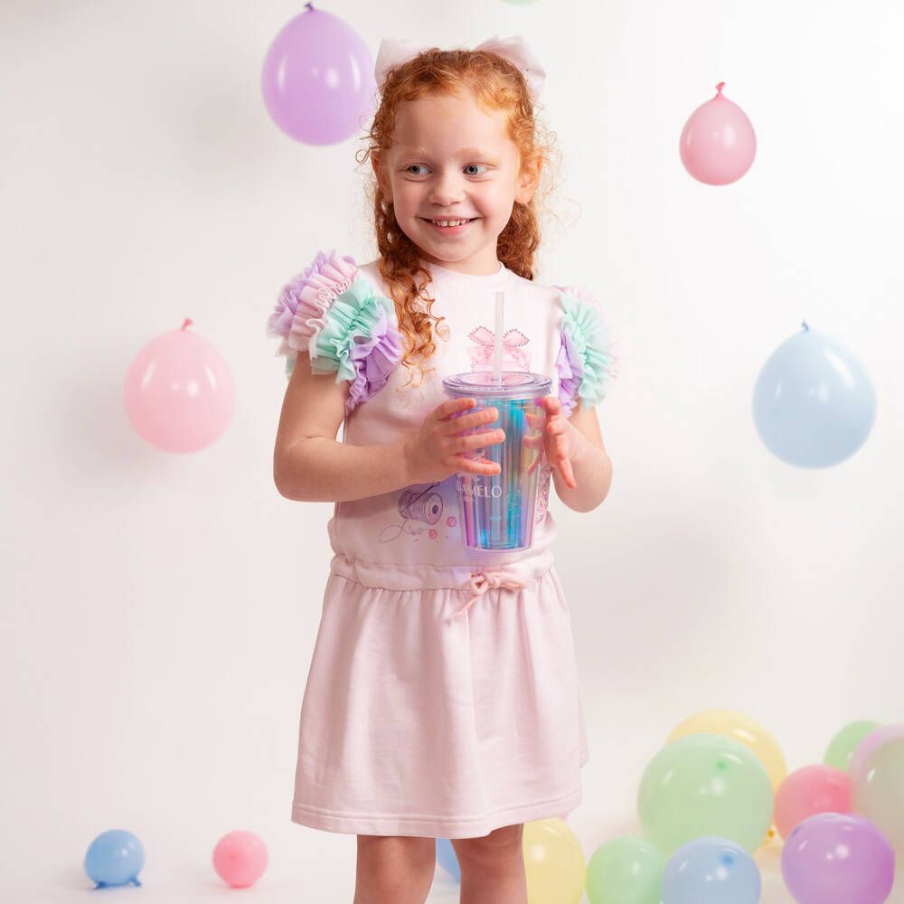 Caramelo Kids-Girls Pink Tulle Trim Cotton Jersey Dress with Tumbler | Childrensalon Outlet