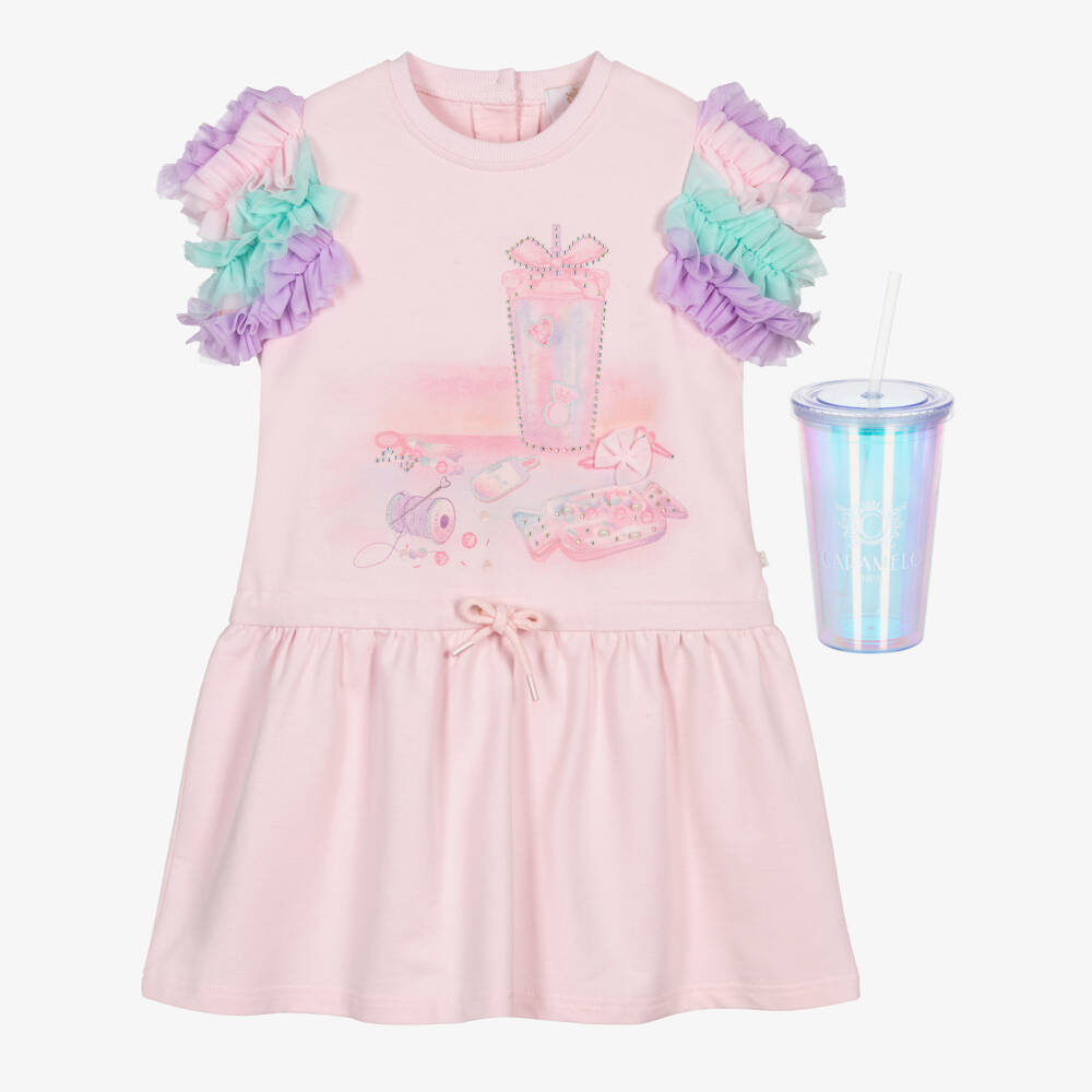 Caramelo Kids-Girls Pink Tulle Trim Cotton Jersey Dress with Tumbler | Childrensalon Outlet