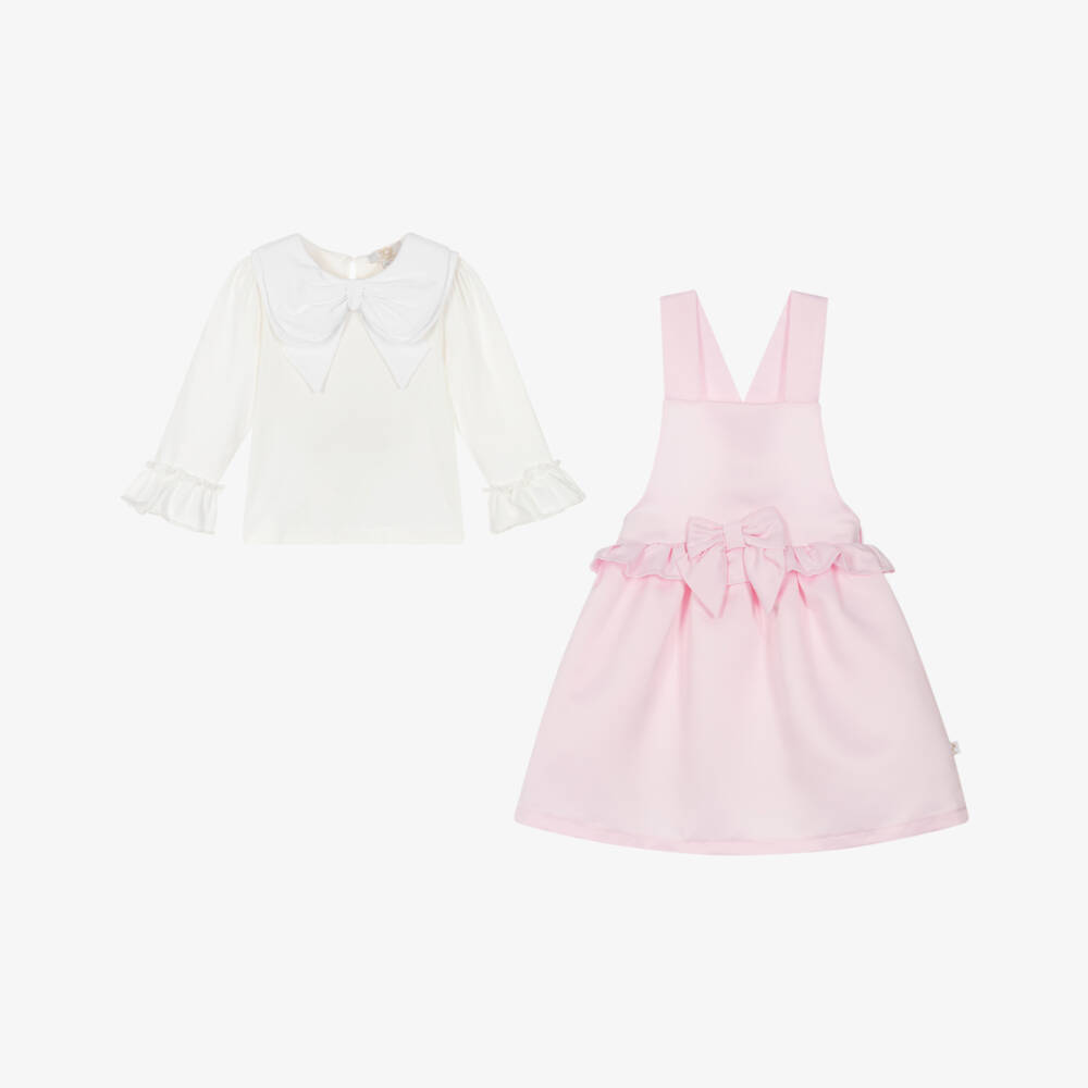 Caramelo Kids-Girls Pink & White Cotton Dress Set with Bow Hairband | Childrensalon Outlet