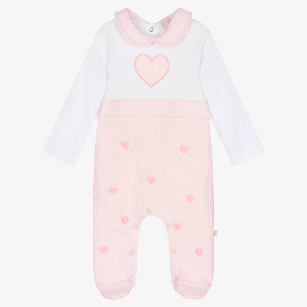 Caramelo Kids - Girls Pink & White Cotton Hearts Babygrow | Childrensalon