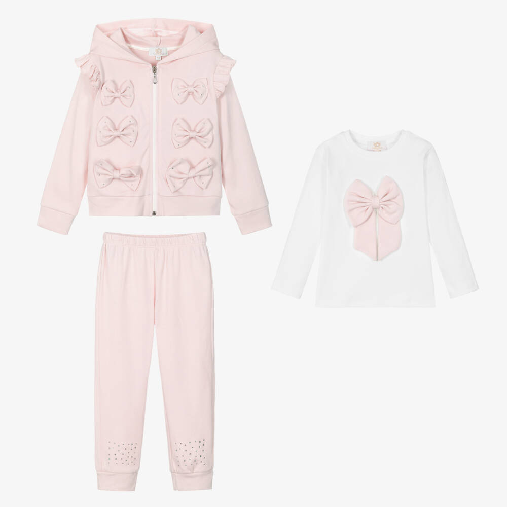 Caramelo Kids-Girls Pink & White Cotton Tracksuit Set | Childrensalon Outlet