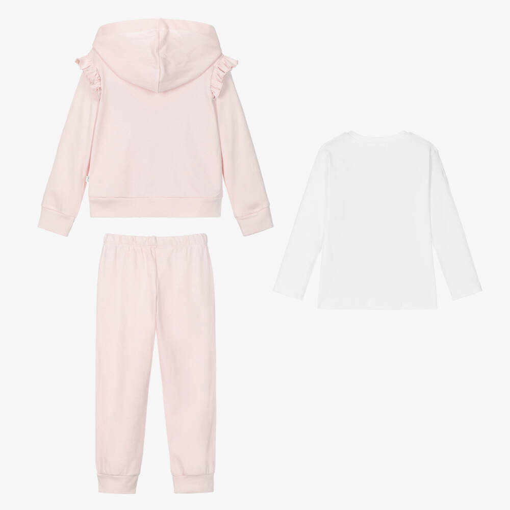 Caramelo Kids-Girls Pink & White Cotton Tracksuit Set | Childrensalon Outlet