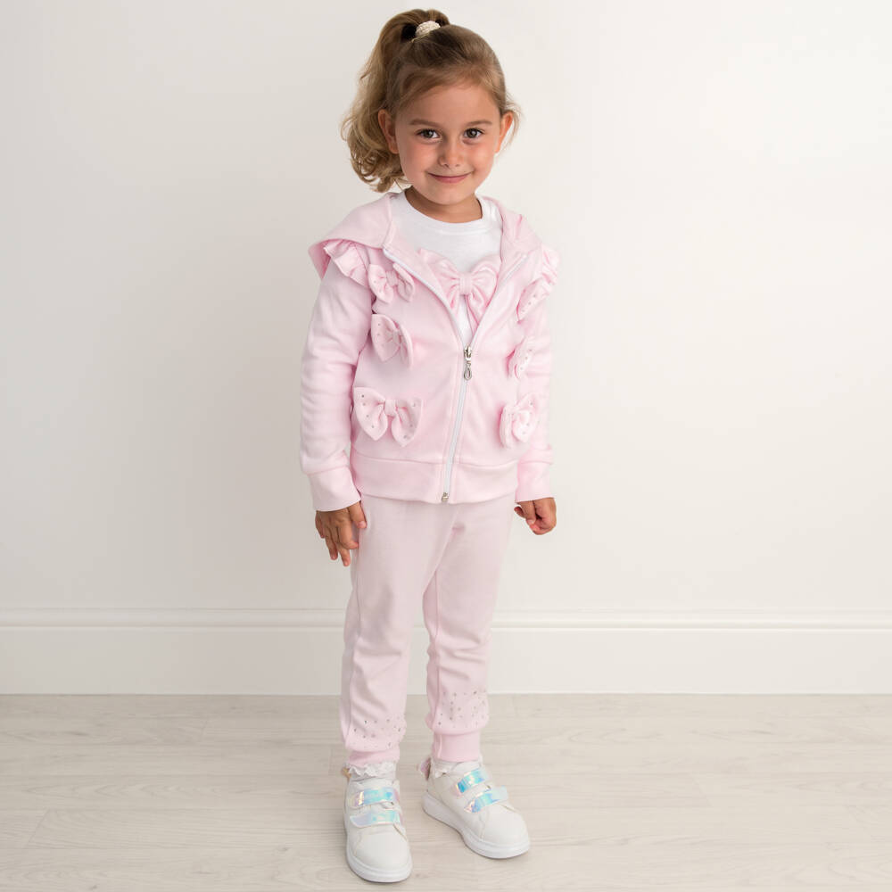 Caramelo Kids-Girls Pink & White Cotton Tracksuit Set | Childrensalon Outlet
