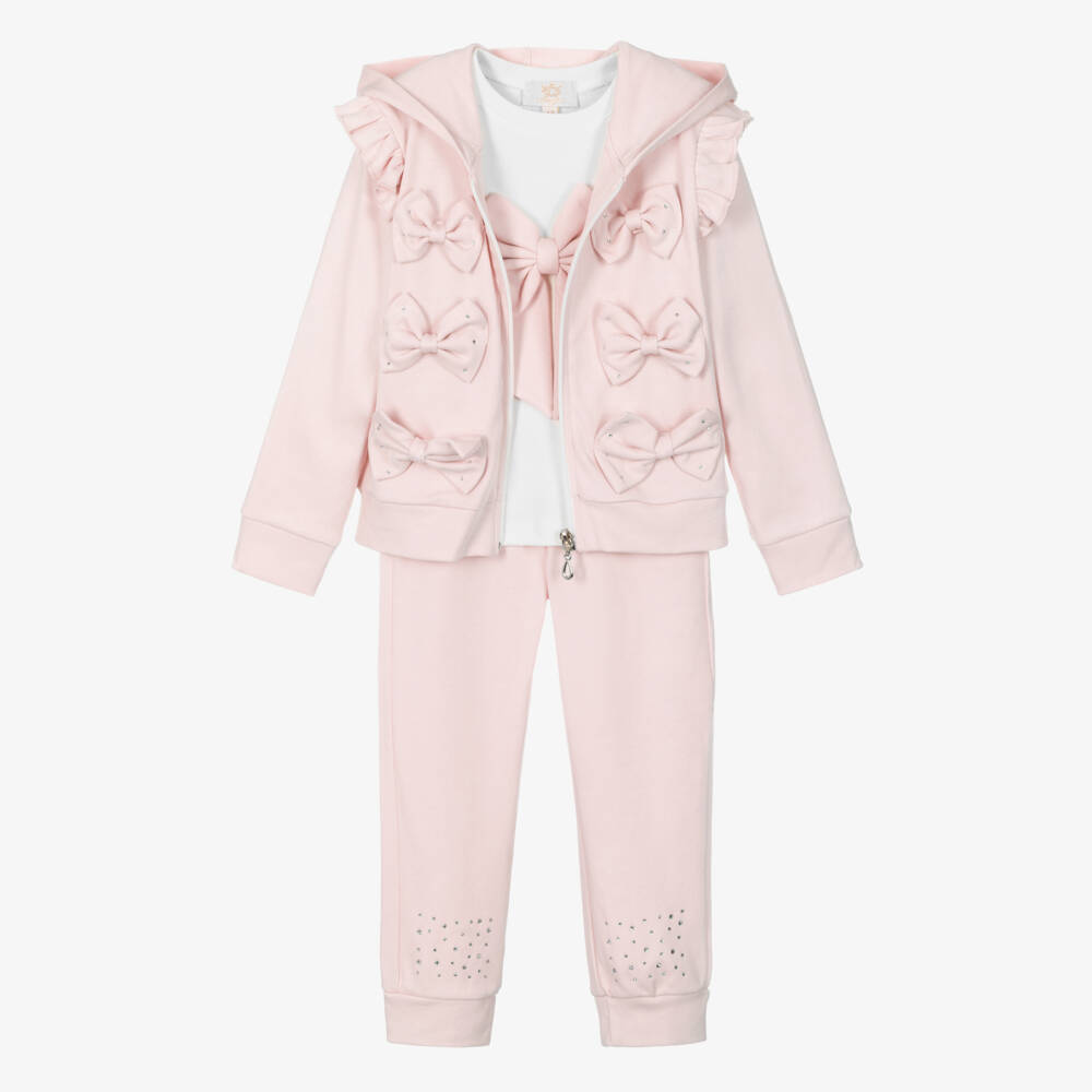 Caramelo Kids-Girls Pink & White Cotton Tracksuit Set | Childrensalon Outlet