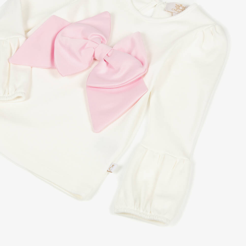 Caramelo Kids-Girls Pink & White Pleated Skirt Set with Bows | Childrensalon Outlet