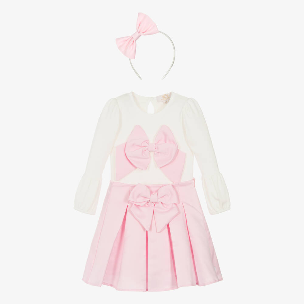 Caramelo Kids-Girls Pink & White Pleated Skirt Set with Bows | Childrensalon Outlet