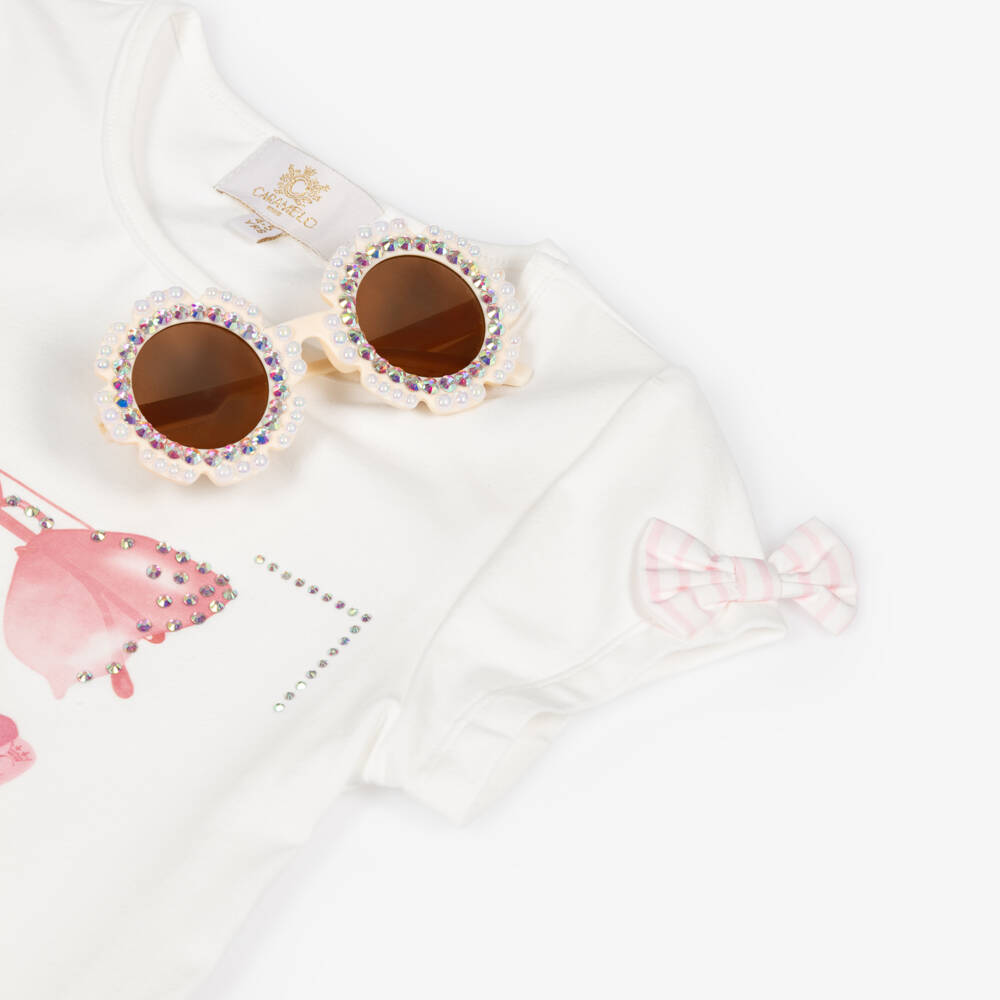 Caramelo Kids-Girls Pink & White Striped Shorts Set with Sunglasses | Childrensalon Outlet