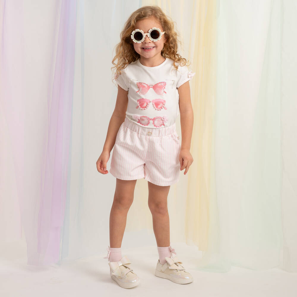 Caramelo Kids-Girls Pink & White Striped Shorts Set with Sunglasses | Childrensalon Outlet