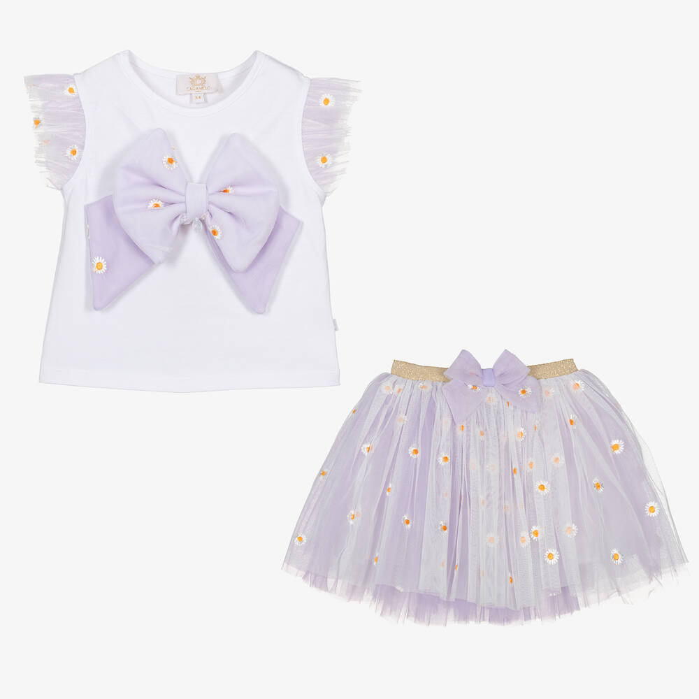 Caramelo Kids-Girls Purple Daisy Tulle Skirt Set | Childrensalon Outlet