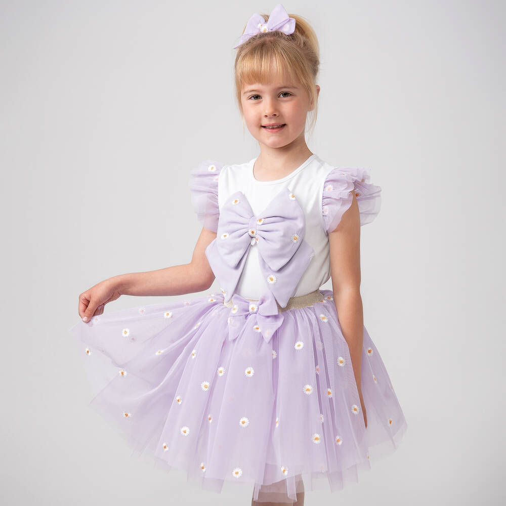 Caramelo Kids-Girls Purple Daisy Tulle Skirt Set | Childrensalon Outlet