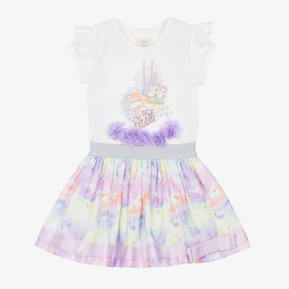 Caramelo Kids - Girls Purple Floral Skirt Set | Childrensalon
