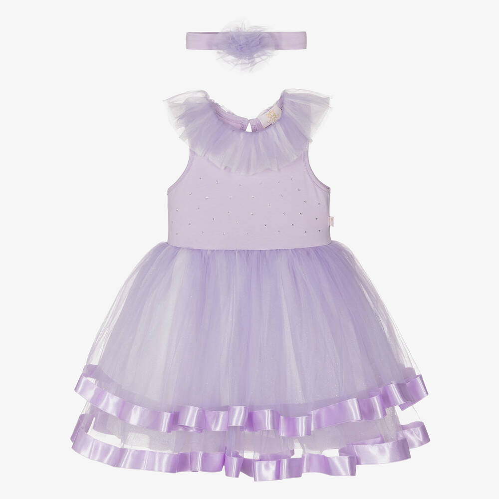 Caramelo Kids - Фиолетовое платье и повязка на голову из тюля с блестками | Childrensalon