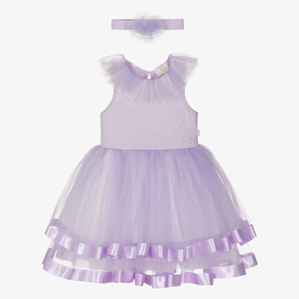 Caramelo Kids - Violettes Tüllkleid-Set mit Glitzer | Childrensalon