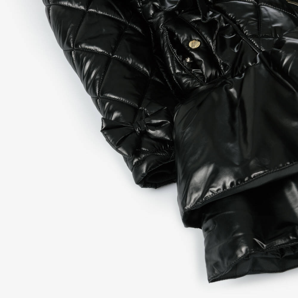 Caramelo Kids-Girls Quilted Black Hooded Jacket | Childrensalon Outlet