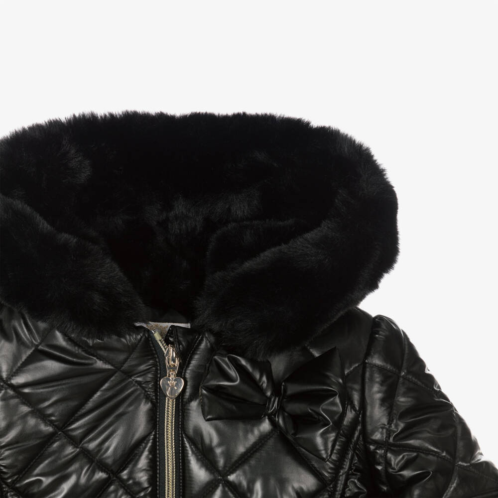 Caramelo Kids-Girls Quilted Black Hooded Jacket | Childrensalon Outlet