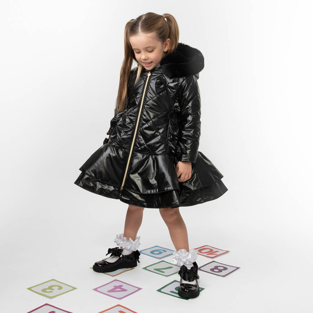 Caramelo Kids-Girls Quilted Black Hooded Jacket | Childrensalon Outlet