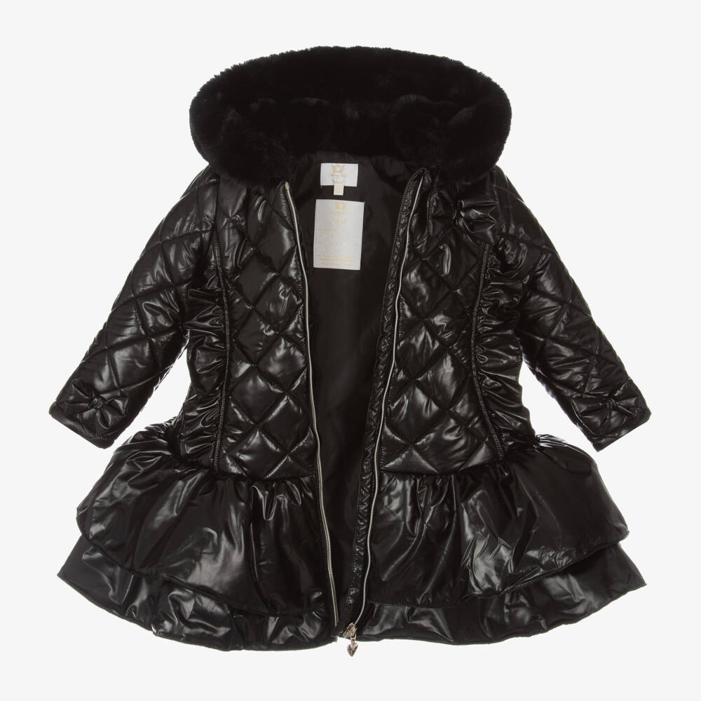 Caramelo Kids-Girls Quilted Black Hooded Jacket | Childrensalon Outlet