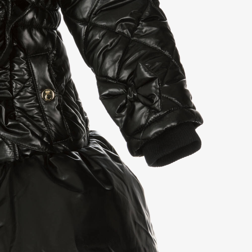 Caramelo Kids-Girls Quilted Black Hooded Jacket | Childrensalon Outlet