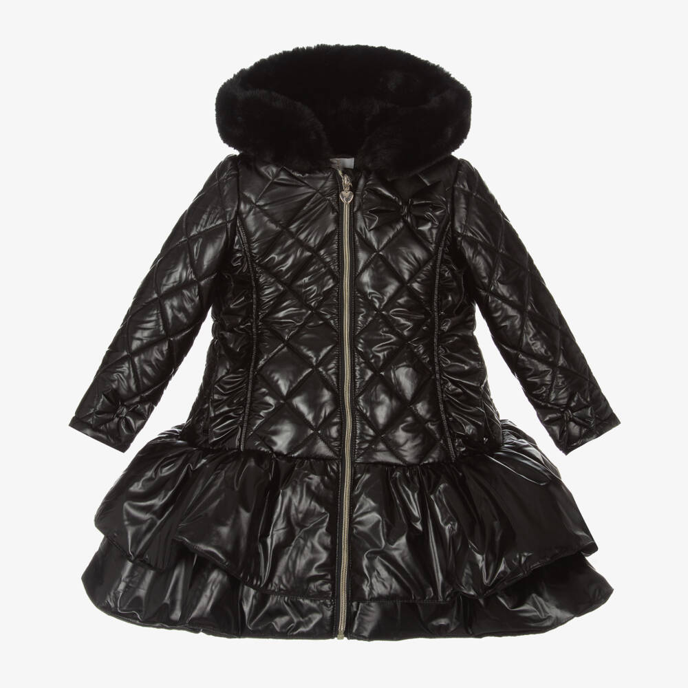 Caramelo Kids-Girls Quilted Black Hooded Jacket | Childrensalon Outlet