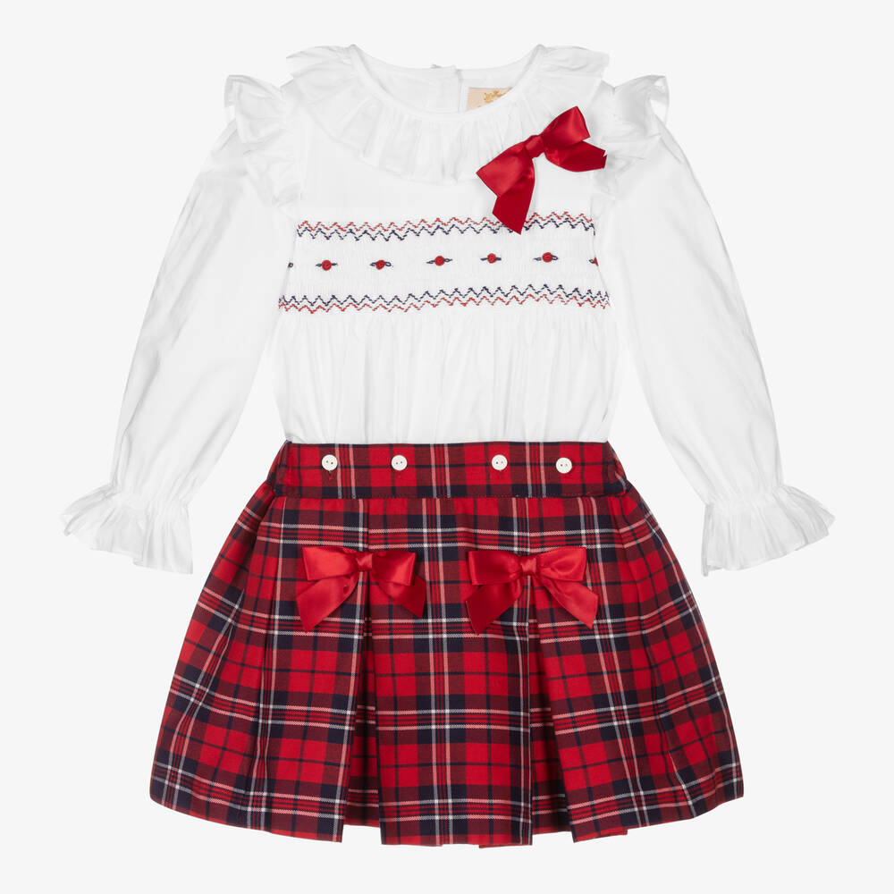 Caramelo Kids - Girls Red Check Skirt Set | Childrensalon