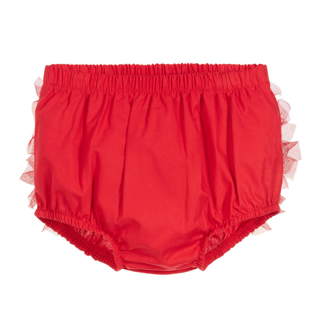 Caramelo Kids-Girls Red Cotton Frill Bloomer Shorts | Childrensalon Outlet
