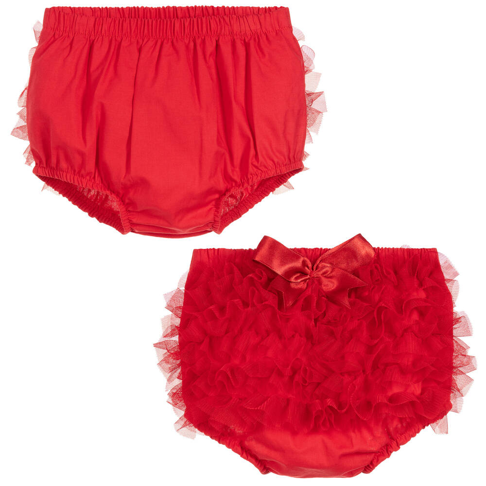 Caramelo Kids - Girls Red Cotton Frill Bloomer Shorts | Childrensalon