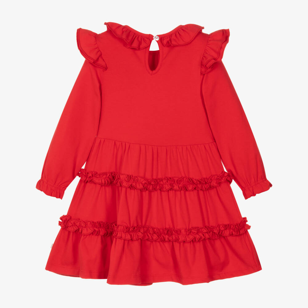 Caramelo Kids-Girls Red Cotton Jersey Dress with Ruffles | Childrensalon Outlet