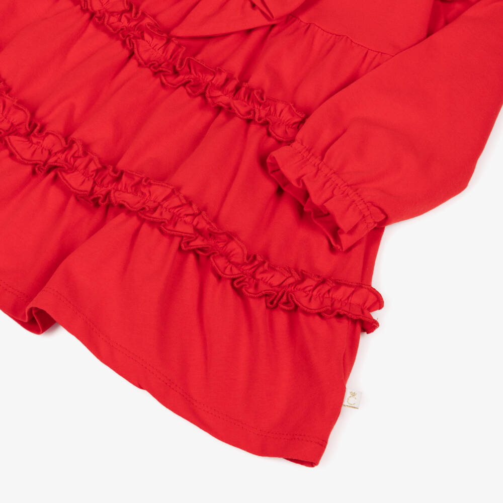 Caramelo Kids-Girls Red Cotton Jersey Dress with Ruffles | Childrensalon Outlet