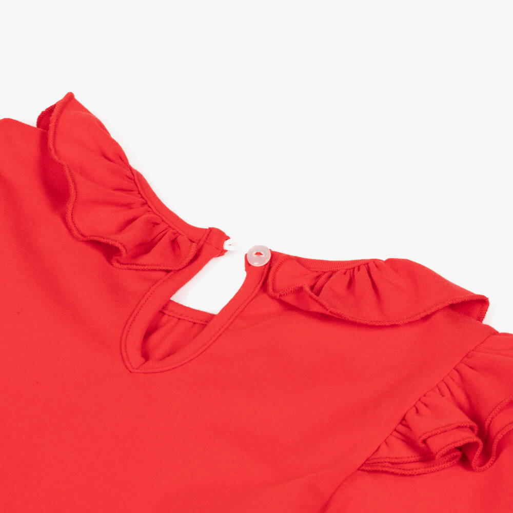 Caramelo Kids-Girls Red Cotton Jersey Dress with Ruffles | Childrensalon Outlet