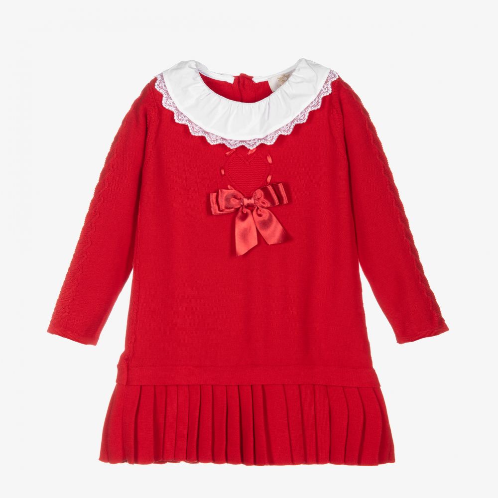 Caramelo Kids - Girls Red Cotton Knit Dress  | Childrensalon