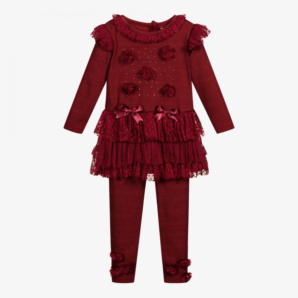 Caramelo Kids - Girls Red Cotton Leggings Set | Childrensalon