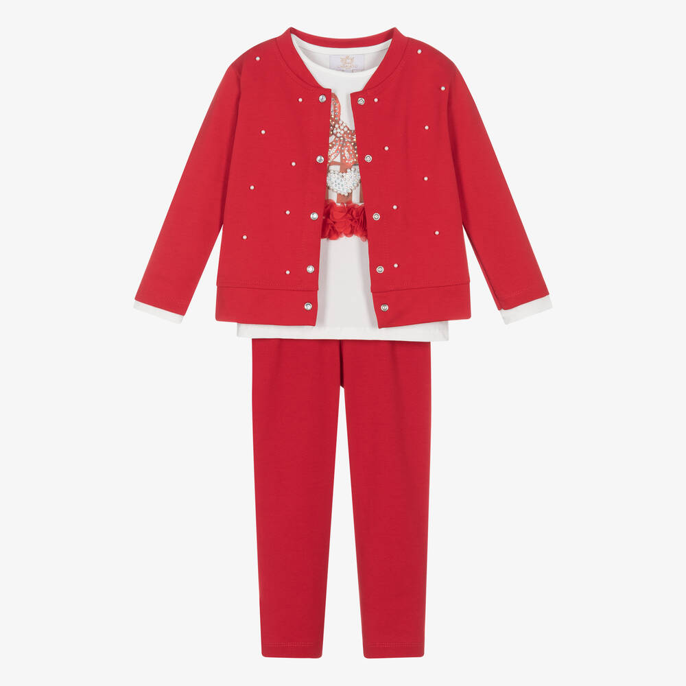 Caramelo Kids-Girls Red Cotton Leggings Set | Childrensalon Outlet