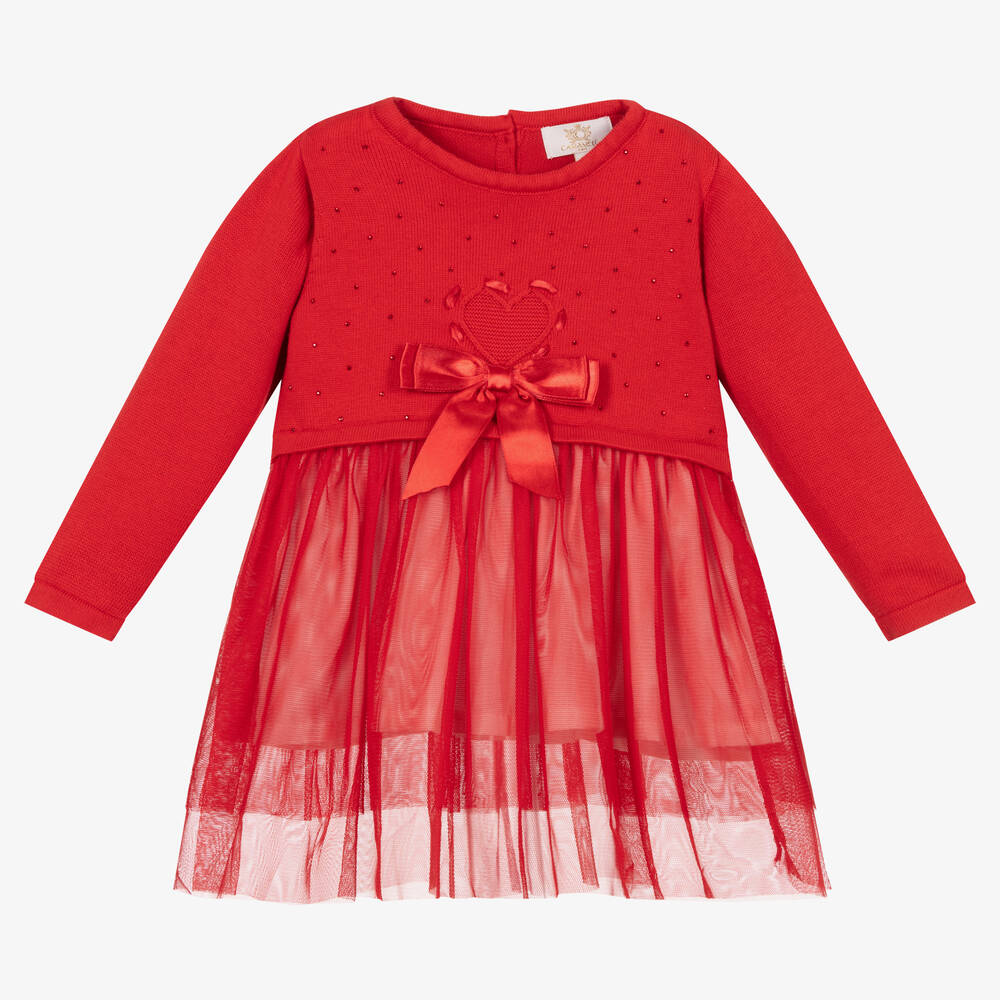 Caramelo Kids - فستان قطن وتول لون أحمر | Childrensalon