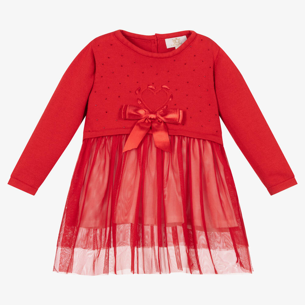 Caramelo Kids - Rotes Baumwollkleid mit Tüll (M) | Childrensalon