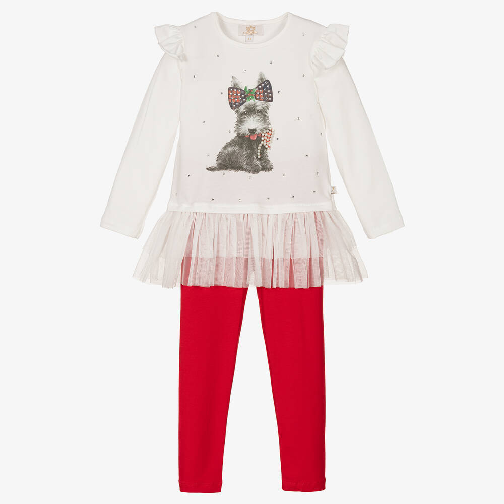 Caramelo Kids - Ensemble legging rouge ivoire fille | Childrensalon