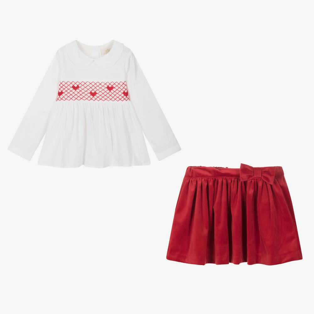 Caramelo Kids-Кремово-красный комплект с юбкой из бархата | Childrensalon Outlet