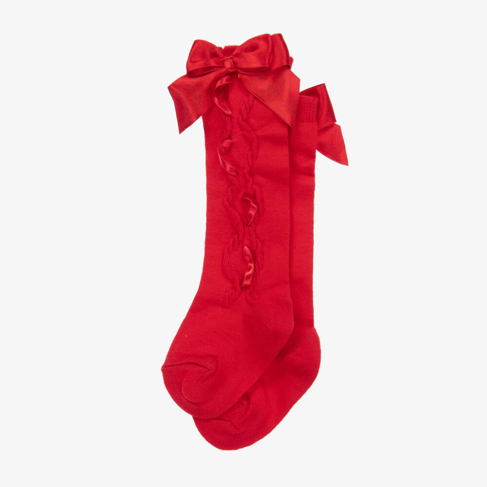 Caramelo Kids-Girls Red Knee Length Cotton Socks | Childrensalon Outlet