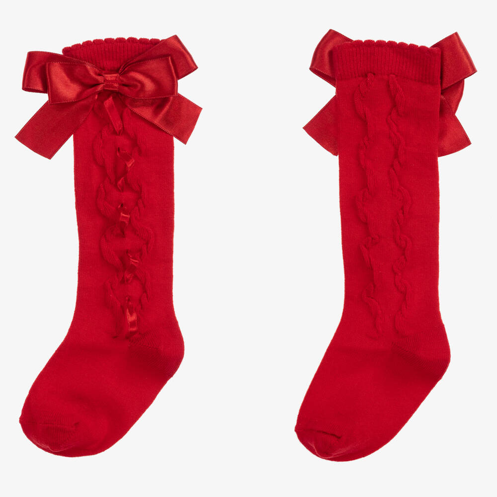 Caramelo Kids-Girls Red Knee Length Cotton Socks | Childrensalon Outlet