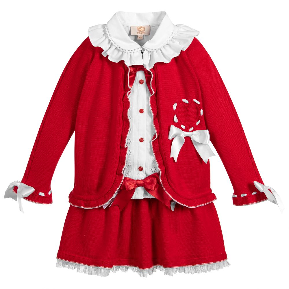 Caramelo Kids - Girls Red Knitted Skirt Set | Childrensalon