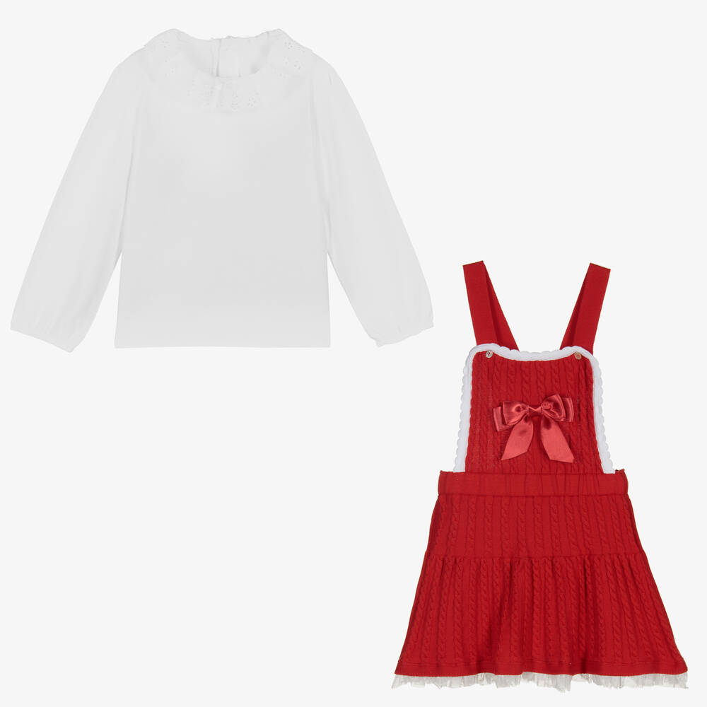 Caramelo Kids - Girls Red Pinafore Dress Set | Childrensalon